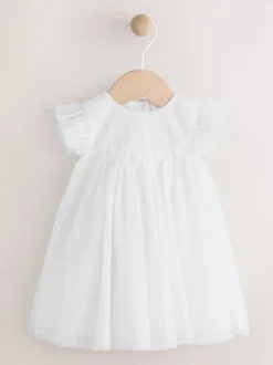 White Mesh Baby Dress (0mths-2yrs)