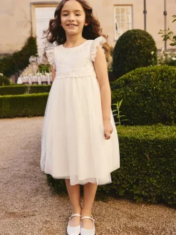 White Mesh Flower Girl Dress (3-16yrs)
