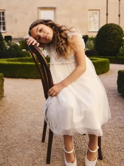 White Mesh Flower Girl Dress (3-16yrs)