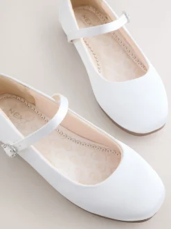 White Stain Resistant Satin Wide Fit (G) Mary Jane Occasion Shoes
