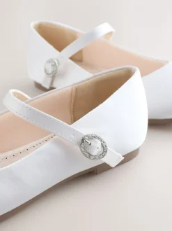 White Stain Resistant Satin Wide Fit (G) Mary Jane Occasion Shoes