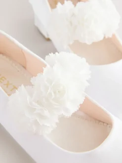 White Stain Resistant Satin Wide Fit (G) Occasion Heeled Corsage Shoes