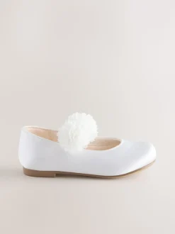 White Standard Fit (F) Satin Flower Girl Occasion Mary Jane Shoes