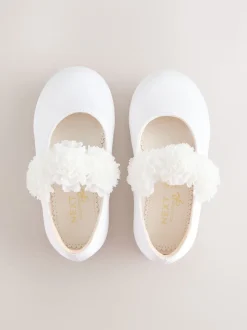 White Standard Fit (F) Satin Flower Girl Occasion Mary Jane Shoes