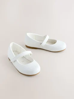 White Wide Fit (G) Mary Jane Touch Fastening Occasion Shoes