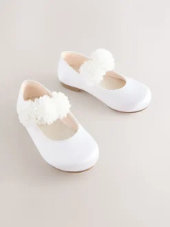 White Wide Fit (G) Satin Flower Girl Occasion Mary Jane Shoes