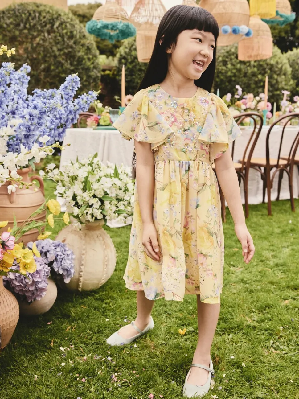 Yellow Floral Embellished Occasion Dress (3-16yrs)