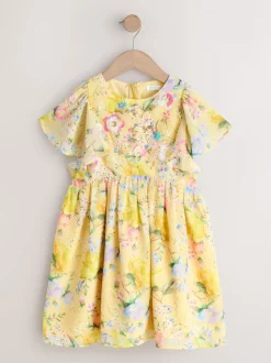 Yellow Floral Embellished Occasion Dress (3-16yrs)