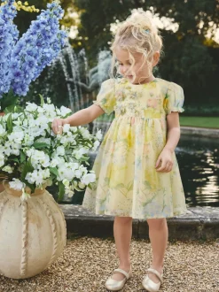 Yellow Floral Print Flower Corsage Dress (3mths-8yrs)