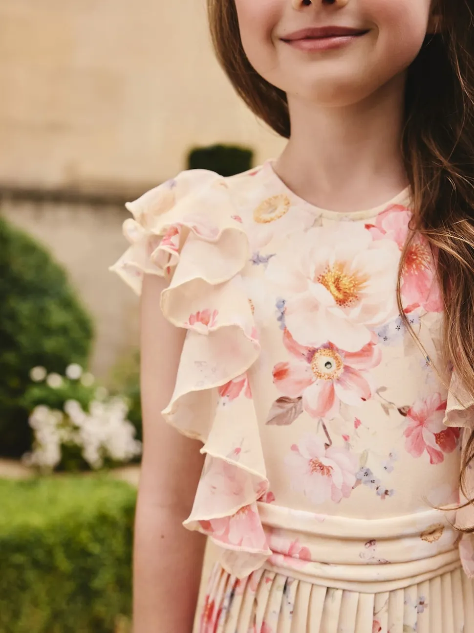 Yellow Floral Short Sleeve Pleated Ruffle Jumpsuit (3-16yrs)