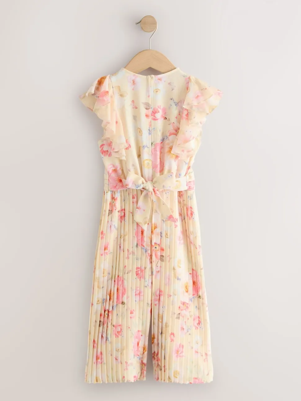 Yellow Floral Short Sleeve Pleated Ruffle Jumpsuit (3-16yrs)