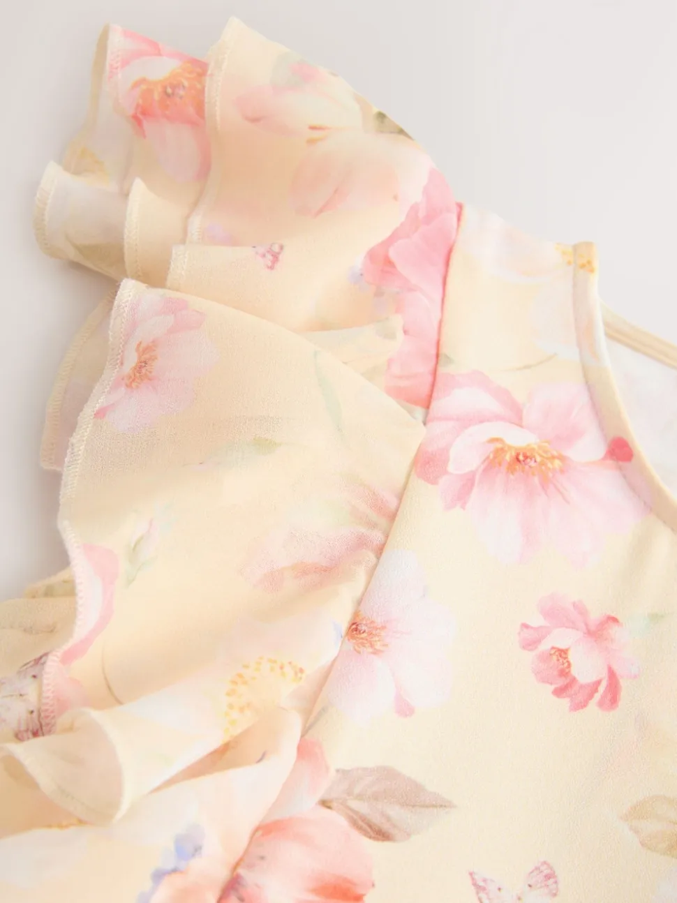 Yellow Floral Short Sleeve Pleated Ruffle Jumpsuit (3-16yrs)